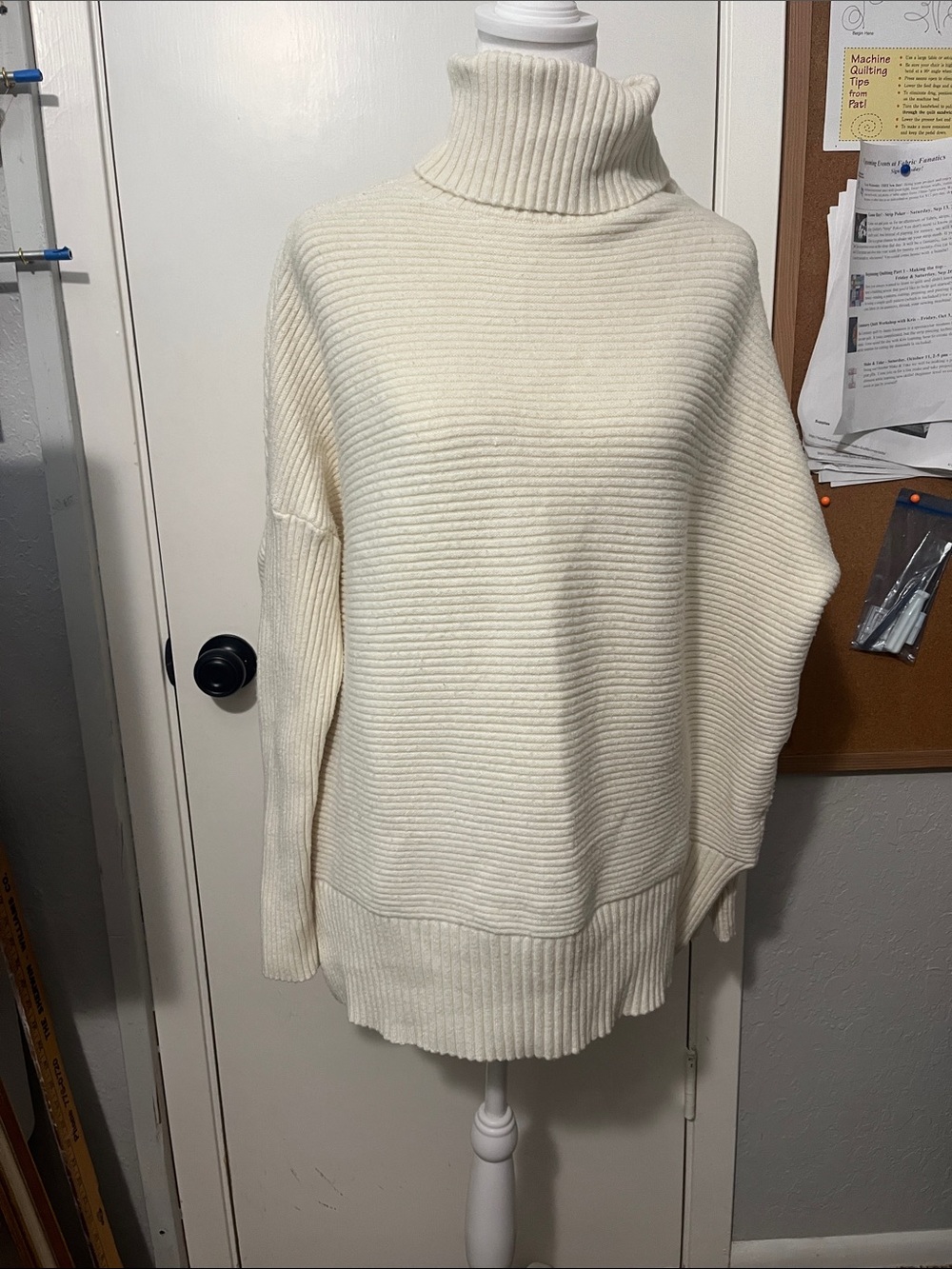 Classic Cream Ribbed Turtleneck Sweater